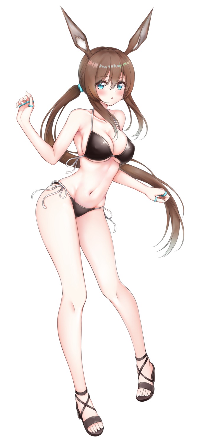 amiya_(arknights) animal_ears arknights benedia bikini bunny_ears erect_nipples heels swimsuits