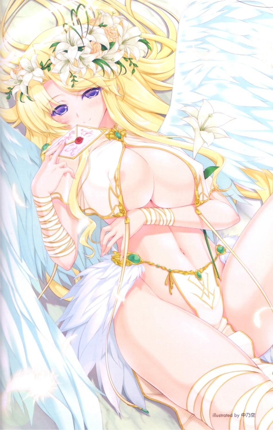 angel areola breast_hold cleavage erect_nipples nakano_sora underboob wings