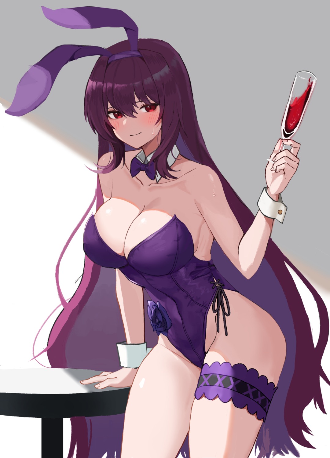 animal_ears bunny_ears bunny_girl fate/grand_order garter no_bra scathach_(fate/grand_order) yanggaengwang