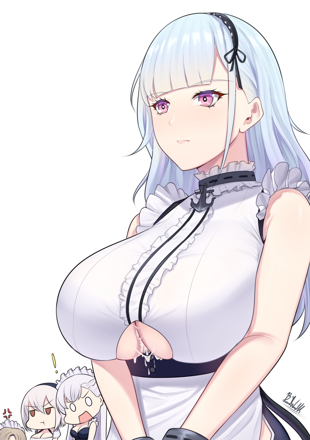 azur_lane band-width belfast_(azur_lane) chibi cleavage cum dido_(azur_lane) maid no_bra sheffield_(azur_lane) sirius_(azur_lane)