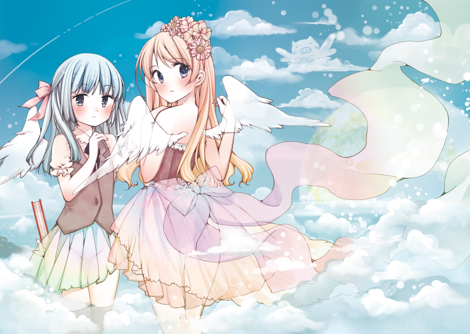 dress mocchida nopan see_through thighhighs wings