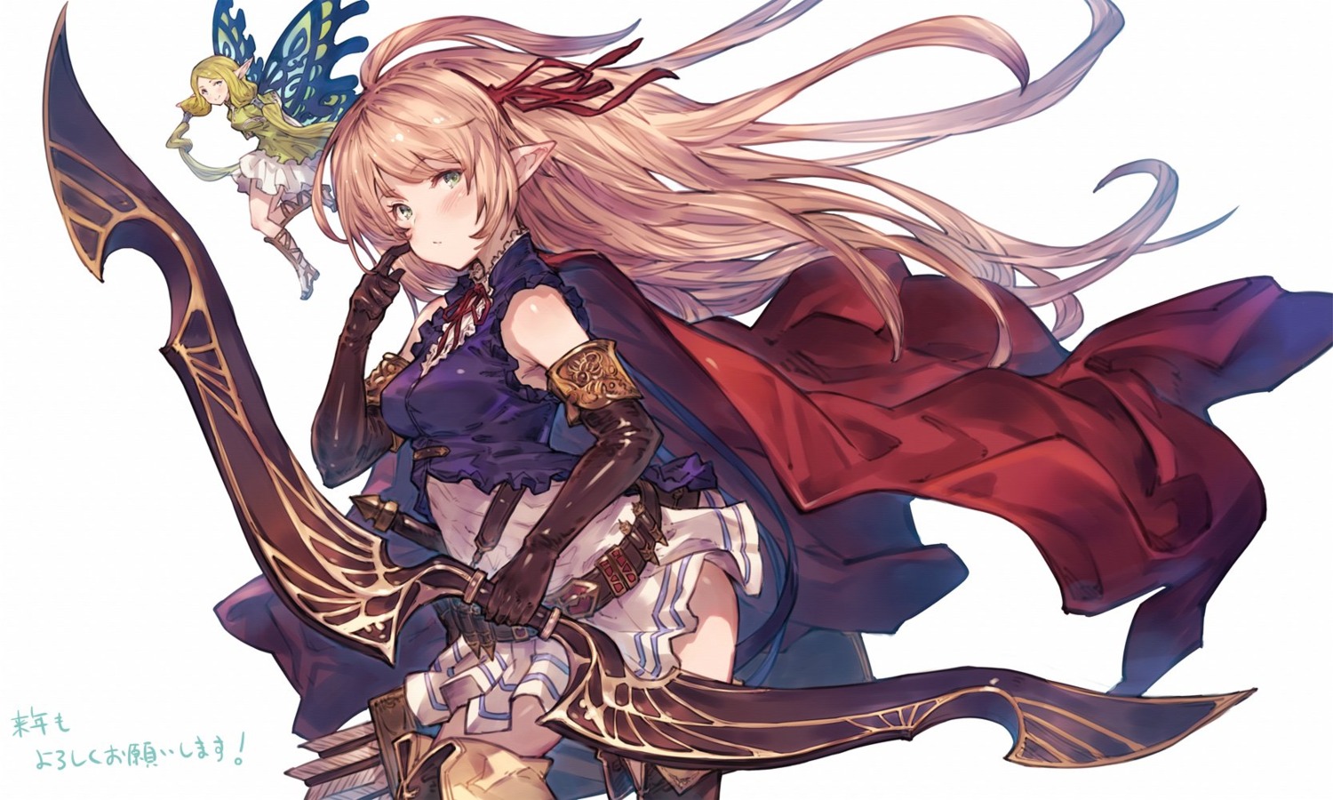 Benitama Shadowverse Arisa Shadowverse Fairy Pointy Ears Thighhighs Weapon Wings Yande Re