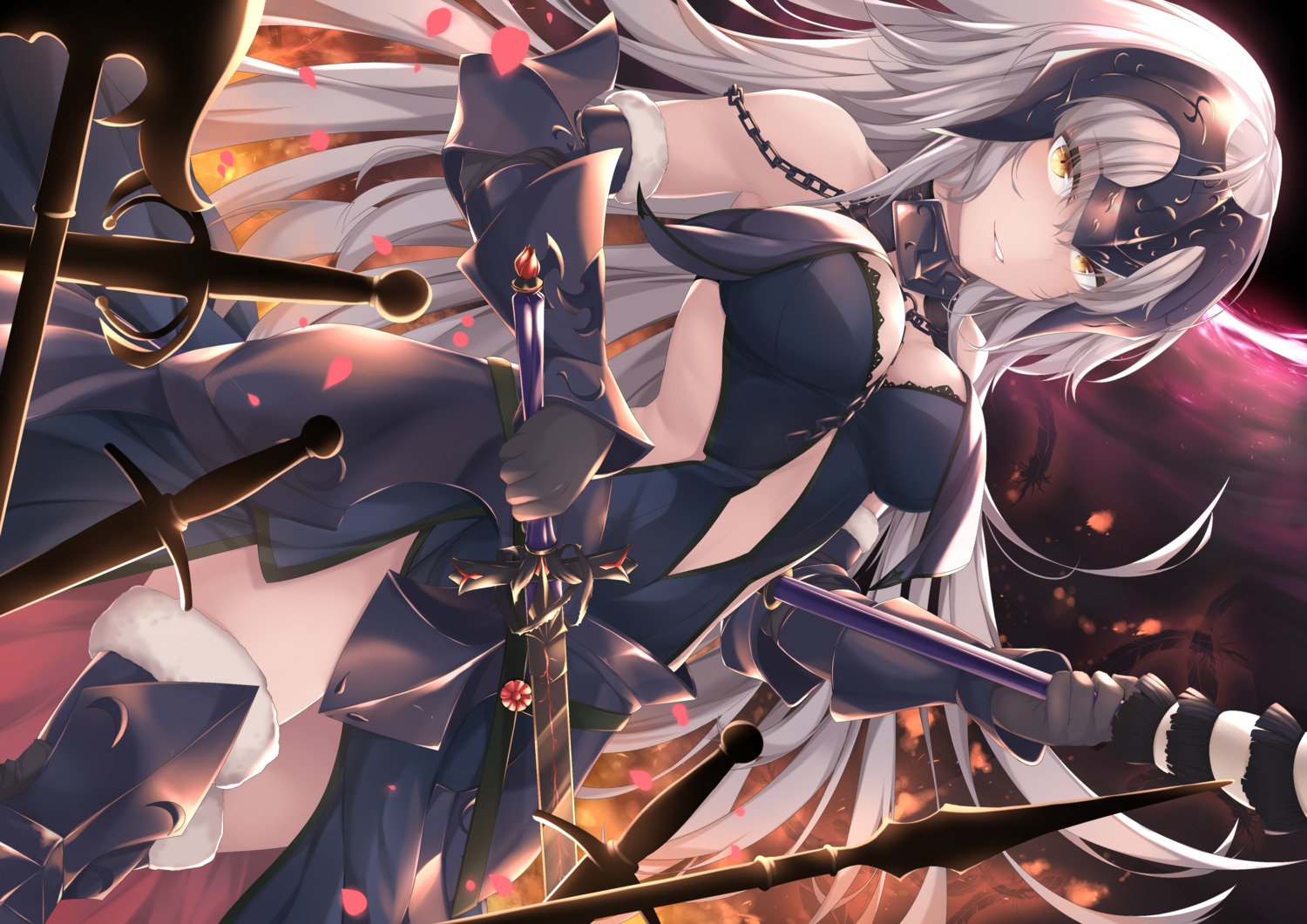 armor cleavage fate/grand_order jeanne_d'arc jeanne_d'arc_(alter)_(fate) kana616 sword thighhighs