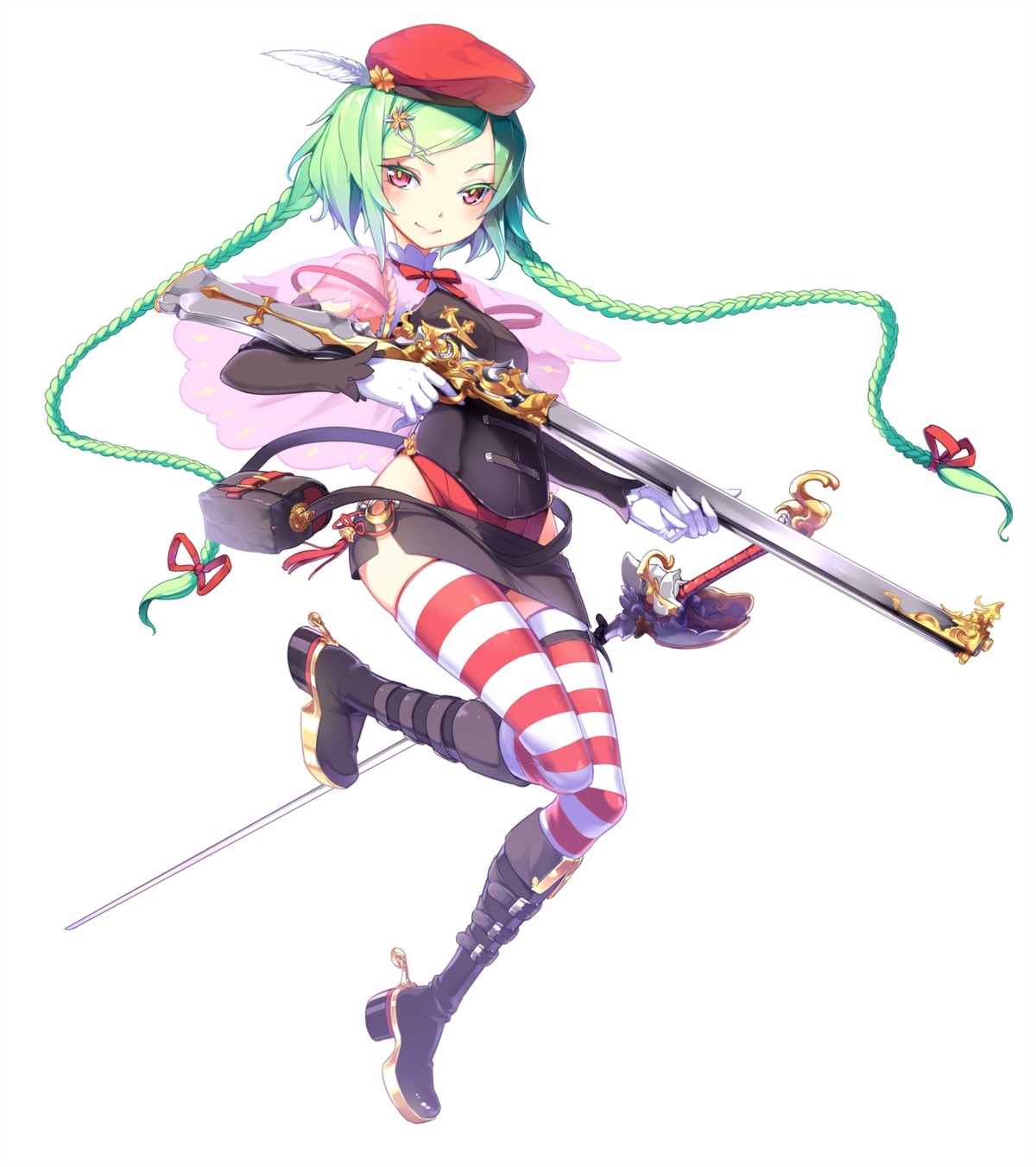 aoi_tsunami gun heels see_through sword thighhighs