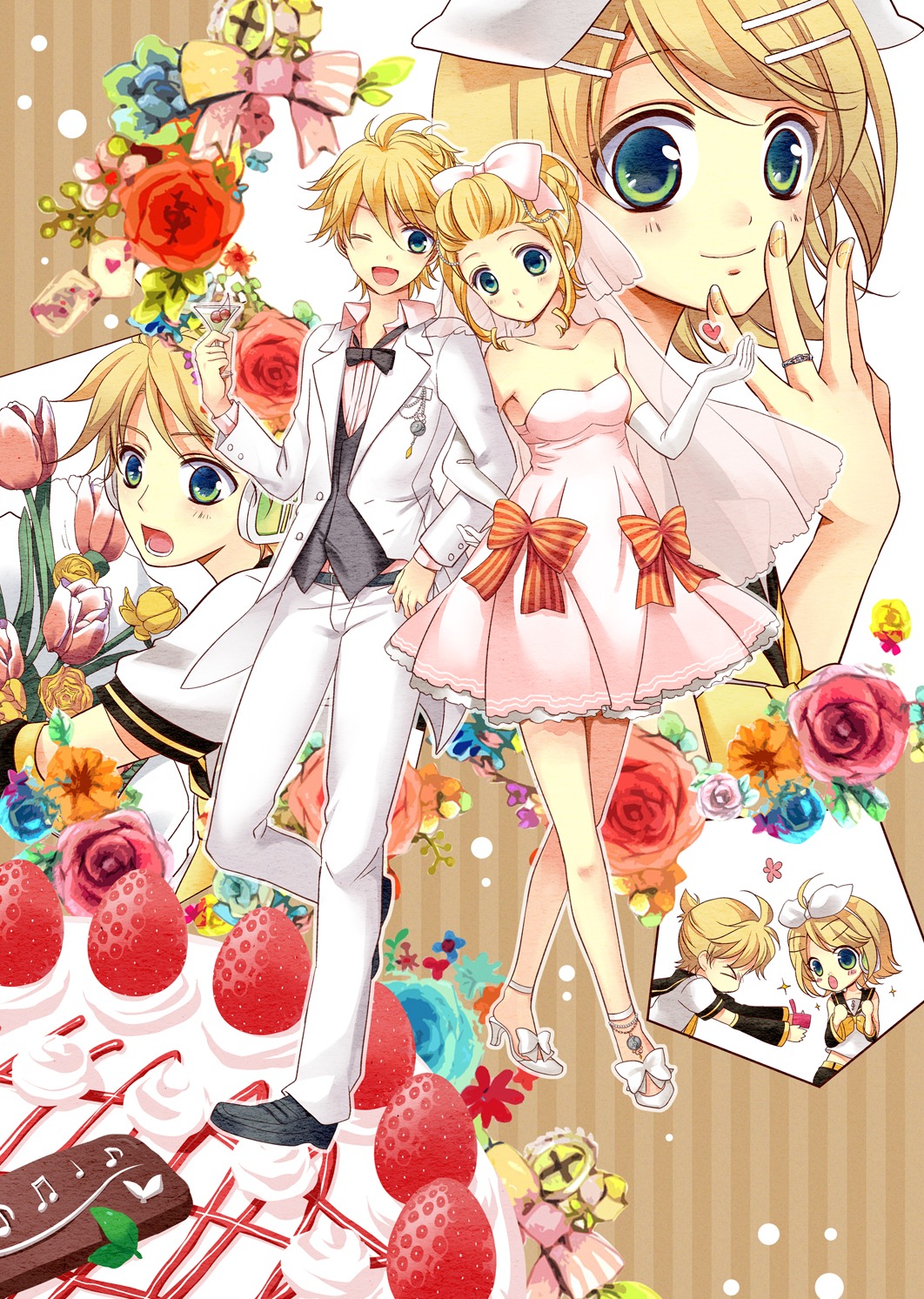 awami_kisa dress kagamine_len kagamine_rin vocaloid wedding_dress