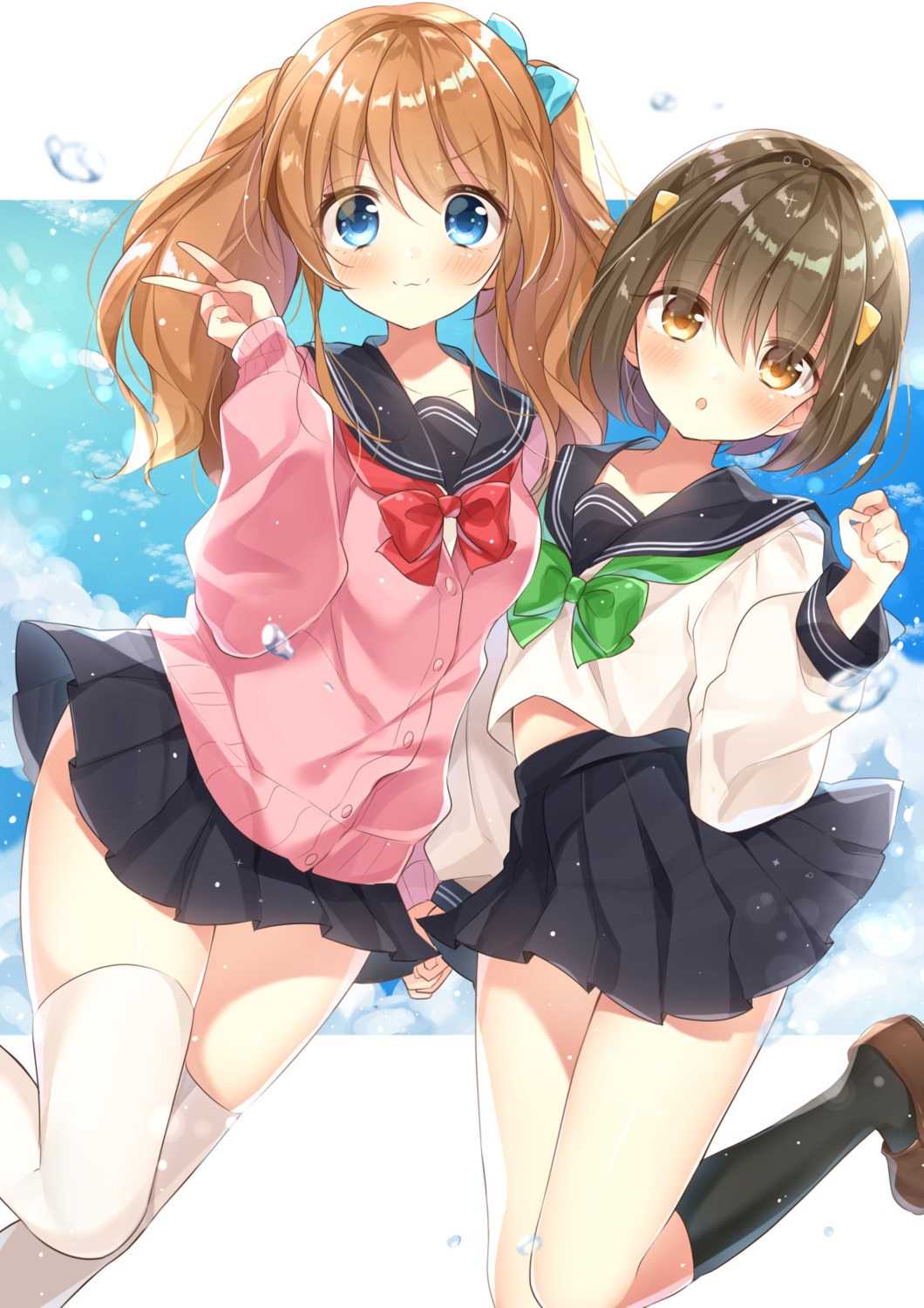 gau_(n00_shi) horns seifuku skirt_lift sweater thighhighs