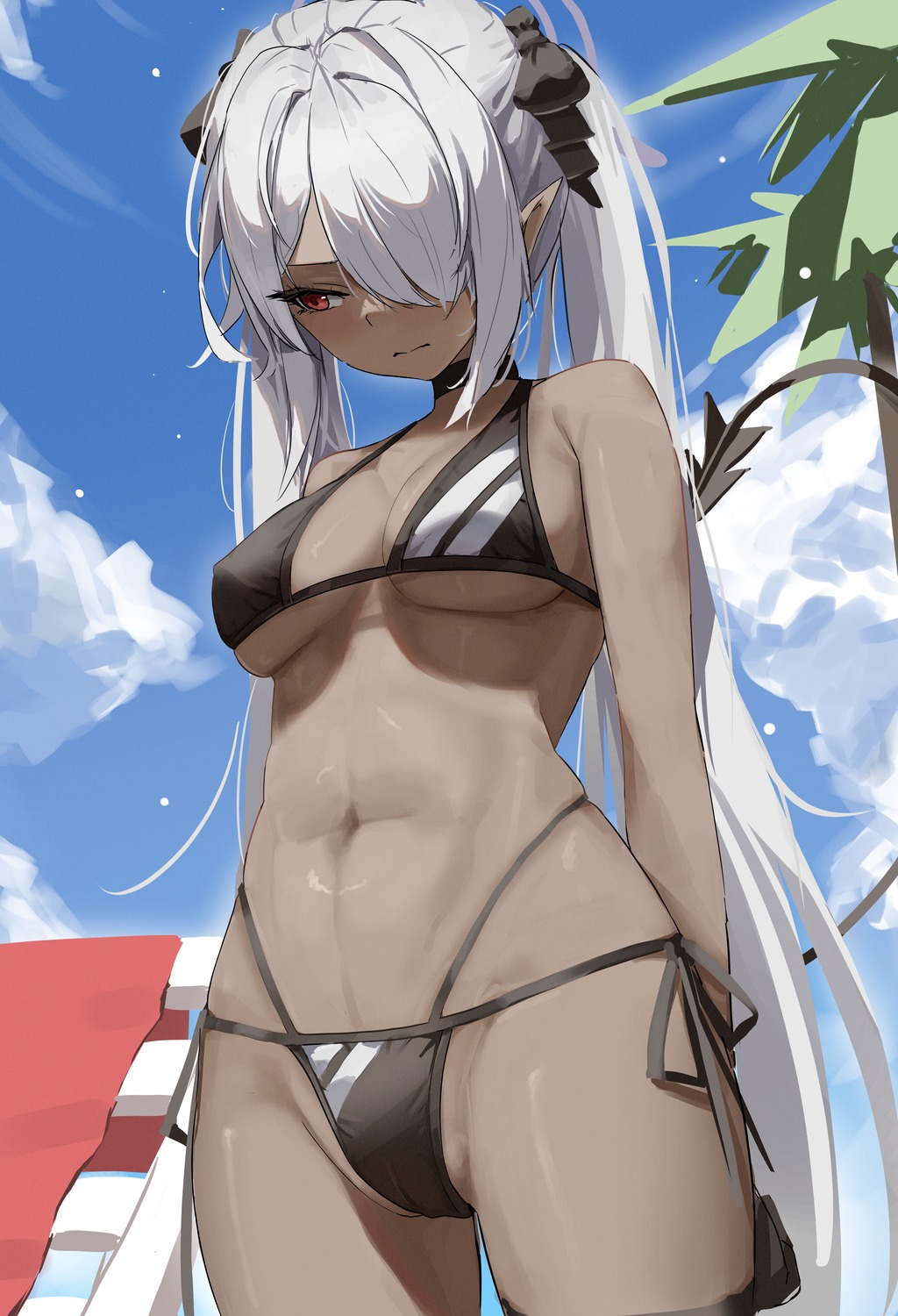 bikini blue_archive cameltoe garter halo pointy_ears shiromi_iori sstthei swimsuits tail thong