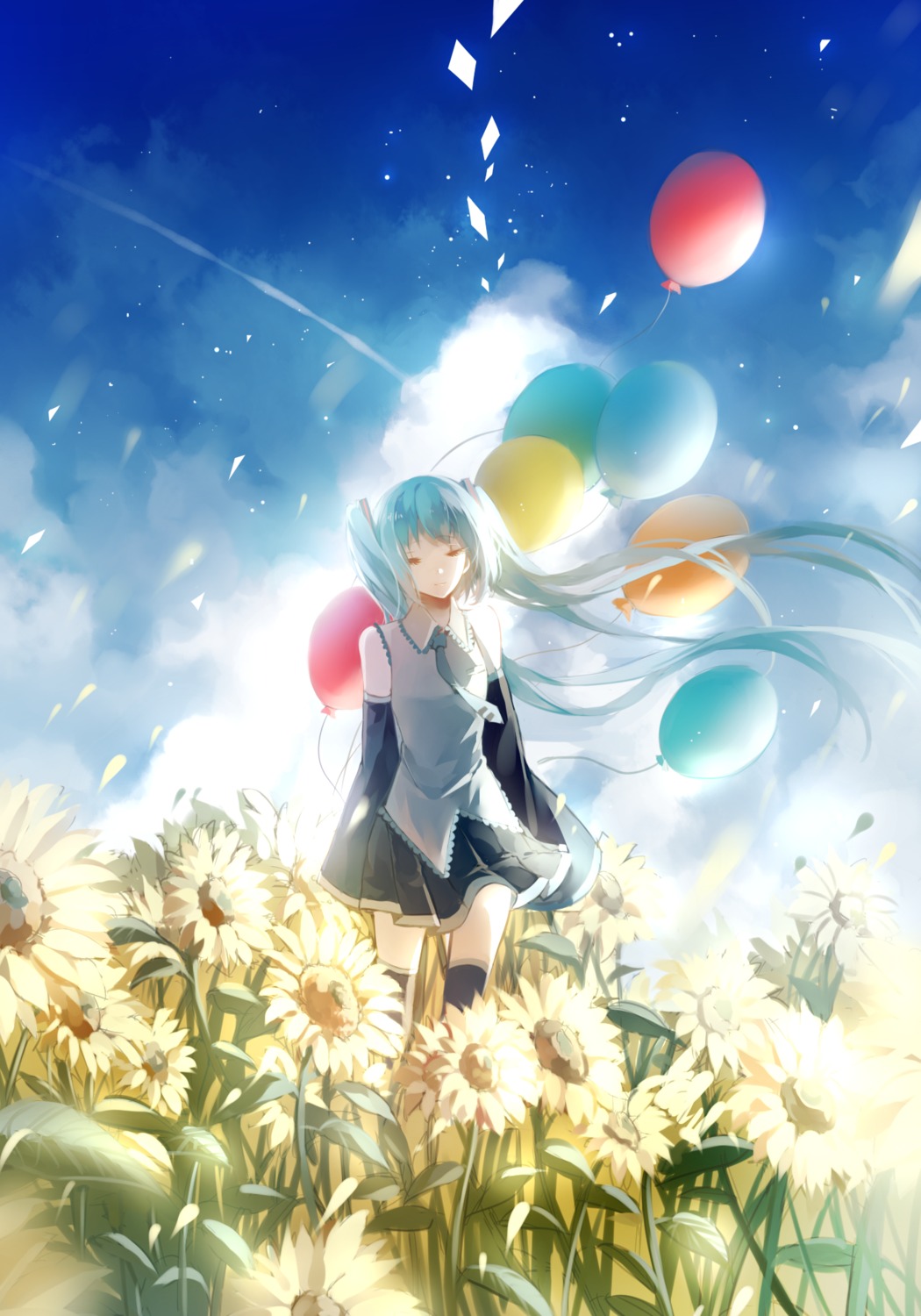 cui_(jidanhaidaitang) hatsune_miku headphones thighhighs vocaloid