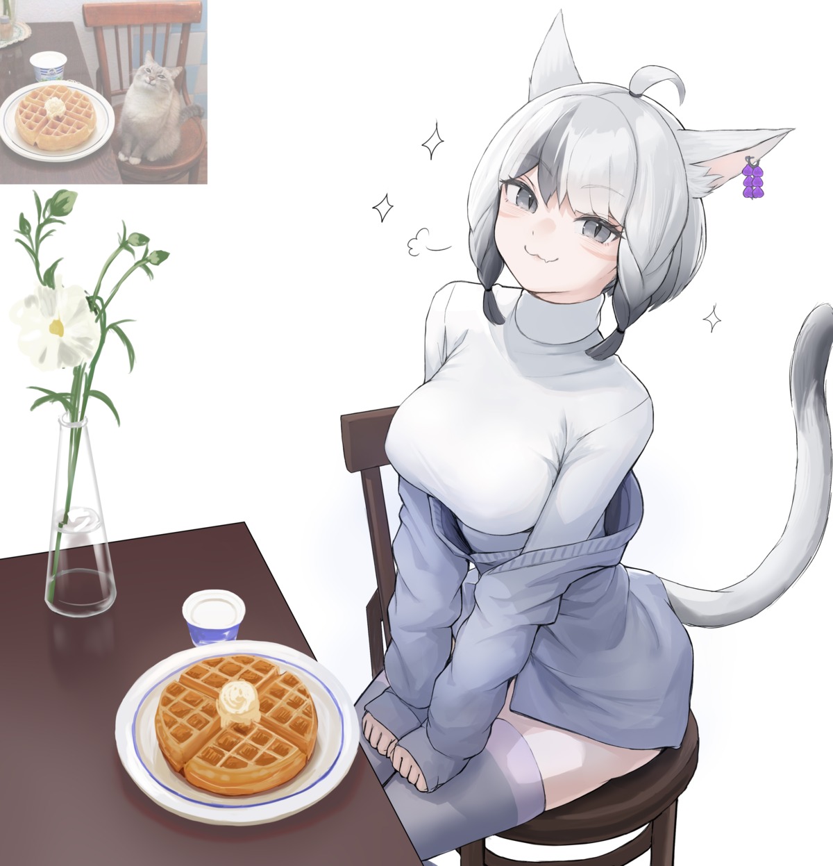 animal_ears mihato nekomimi photo sweater tail thighhighs