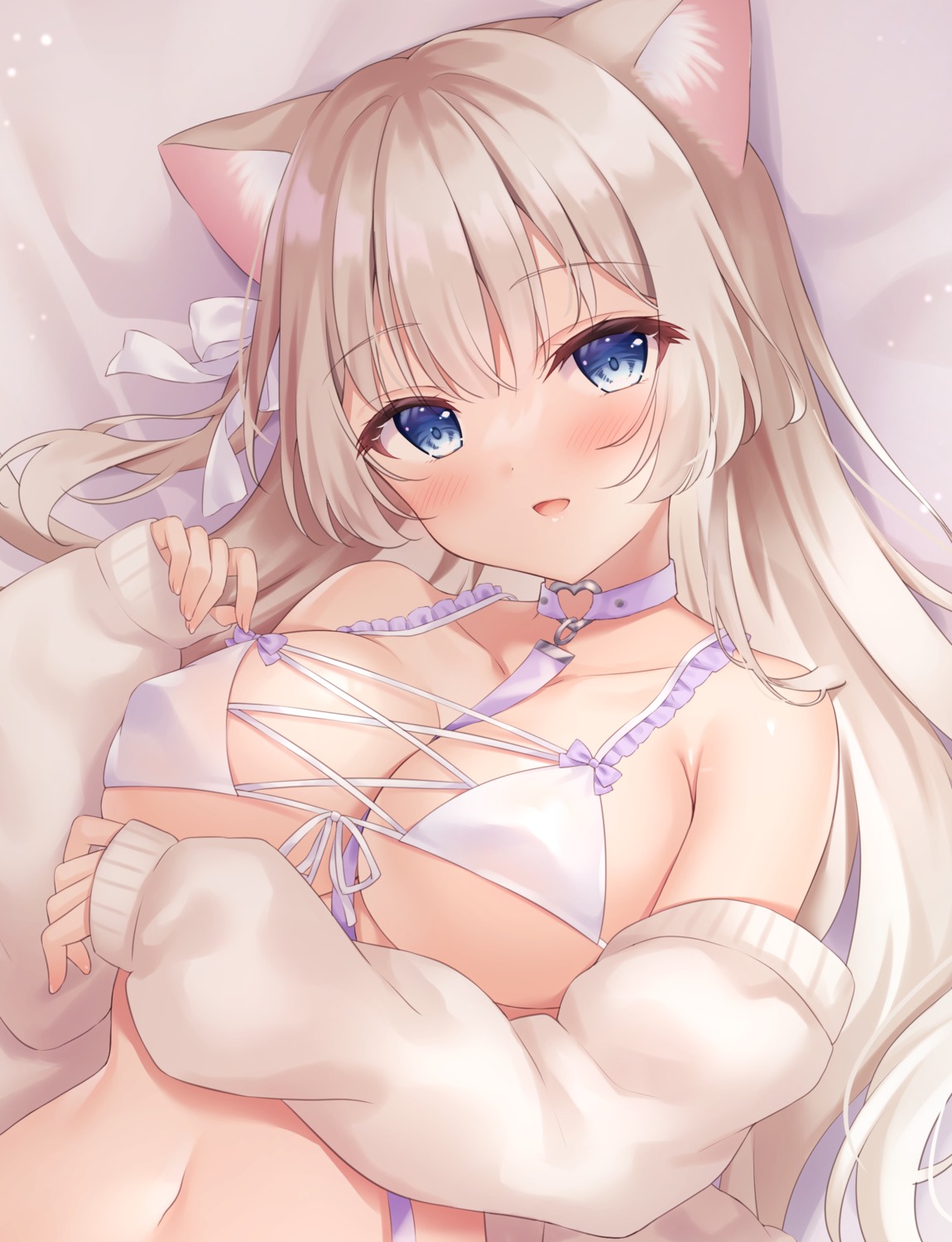 animal_ears erect_nipples nekomimi open_shirt siooooono sweater