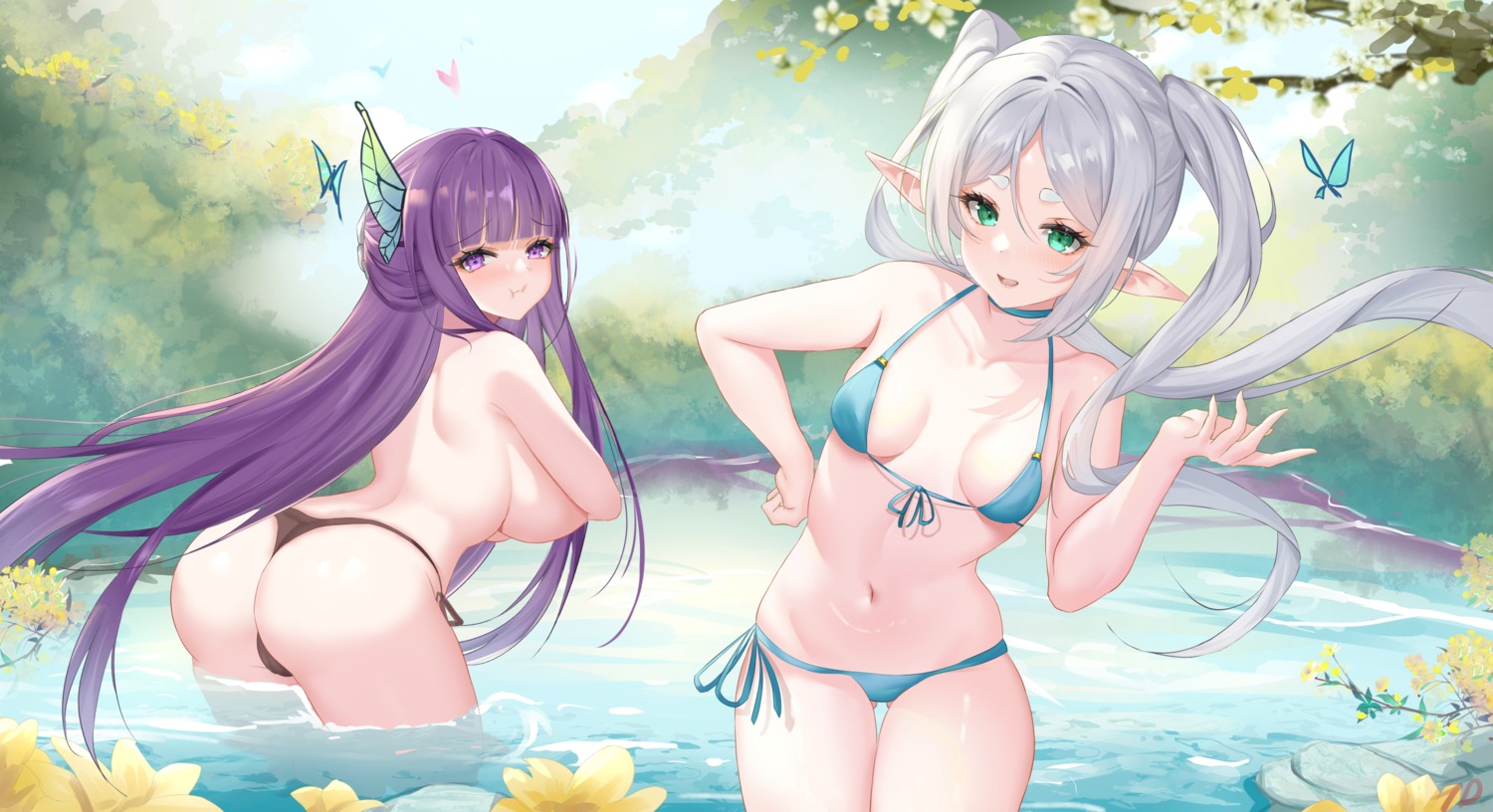 ass bikini elf fern frieren nanoda002_(saber427) pointy_ears sousou_no_frieren swimsuits thong topless wet