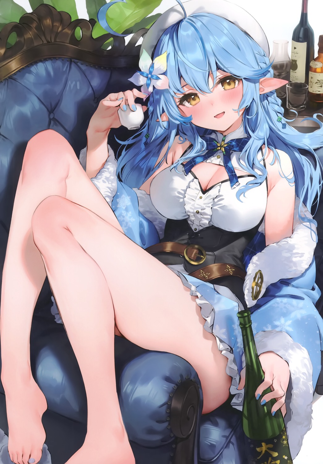 cleavage elf hololive paseri pointy_ears yukihana_lamy