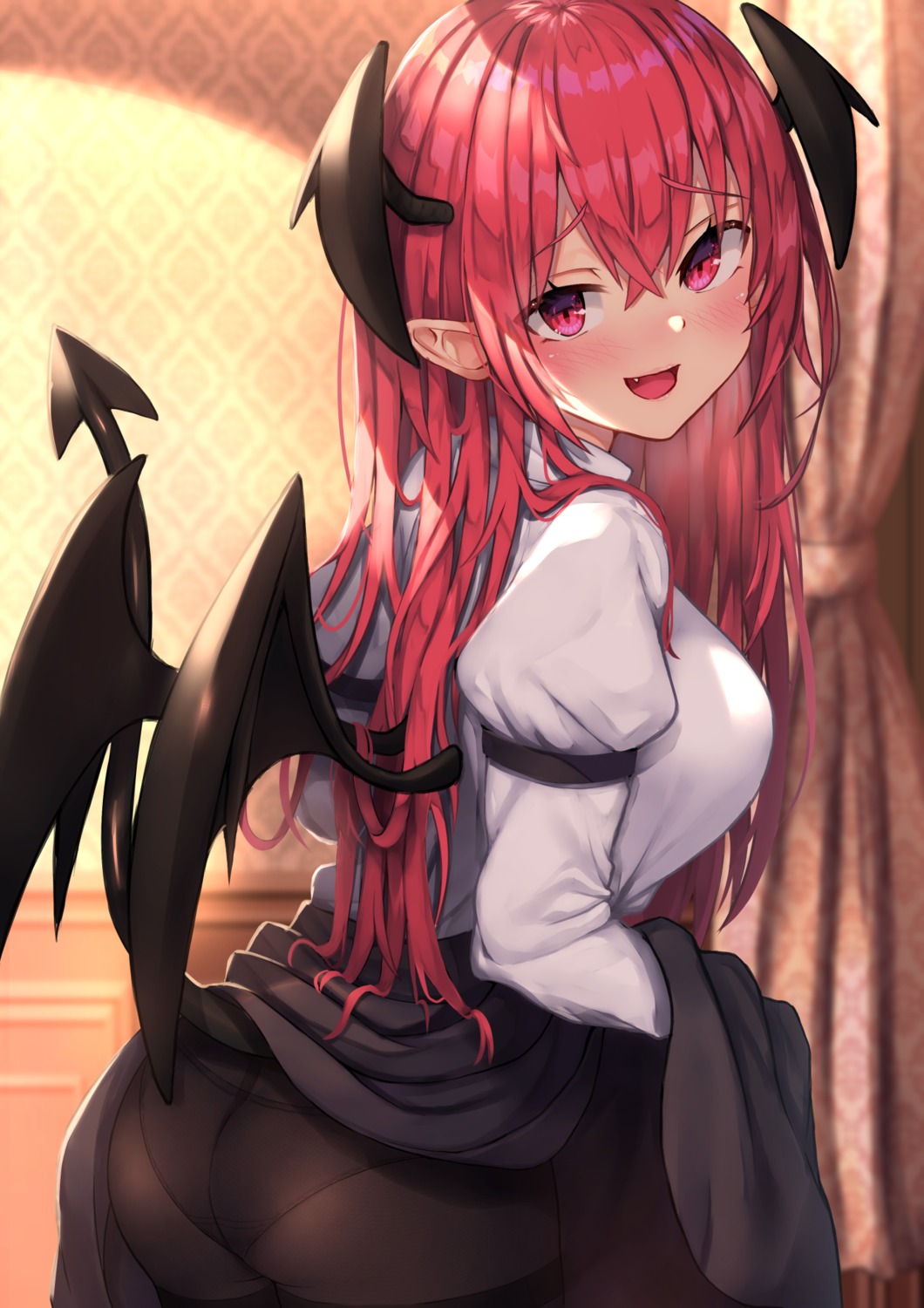 ass koakuma pantsu pantyhose pointy_ears skirt_lift tail touhou wings wowoguni