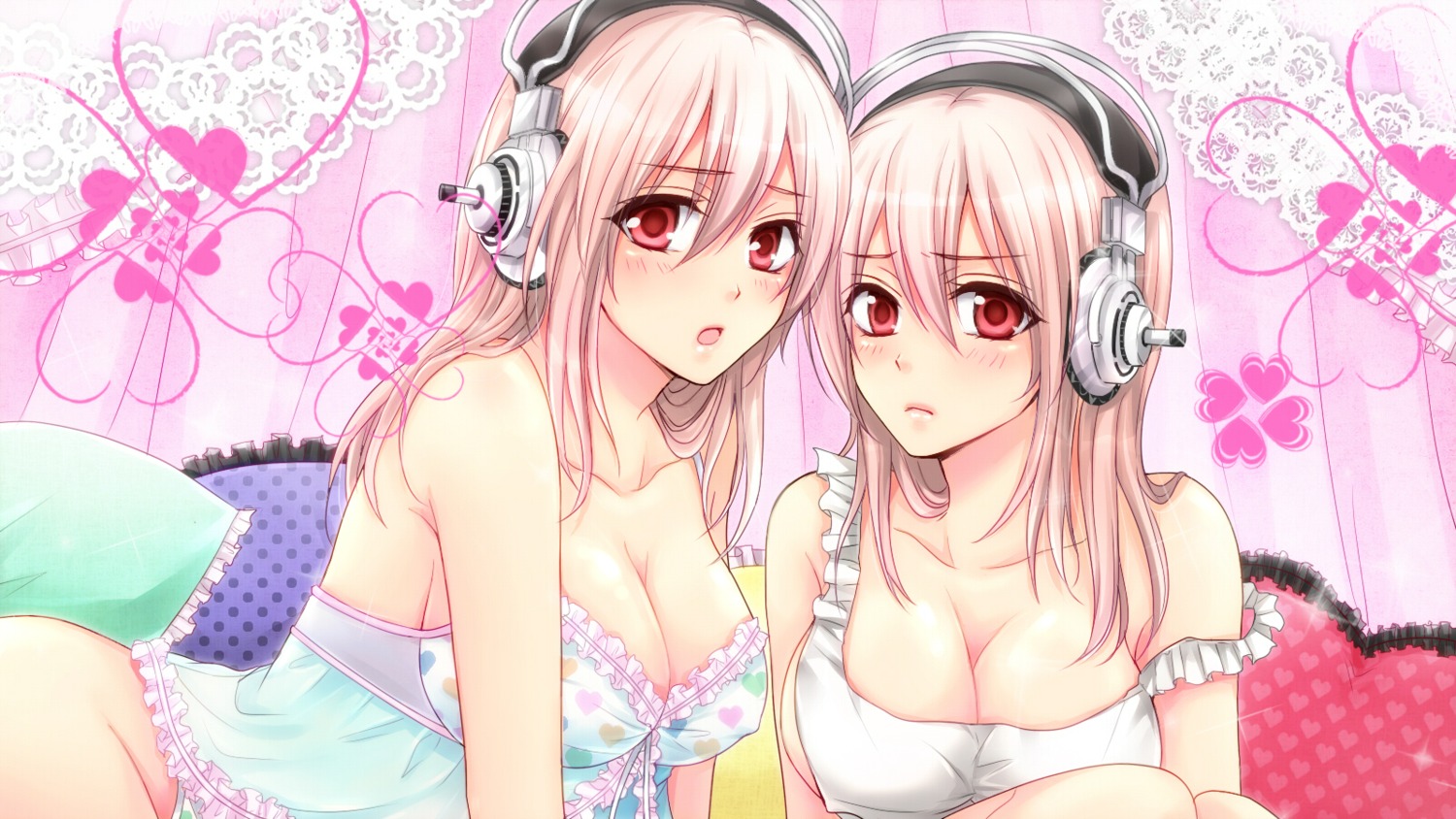 cleavage erect_nipples headphones lingerie miyoshi_(m178) naked_apron sonico super_sonico