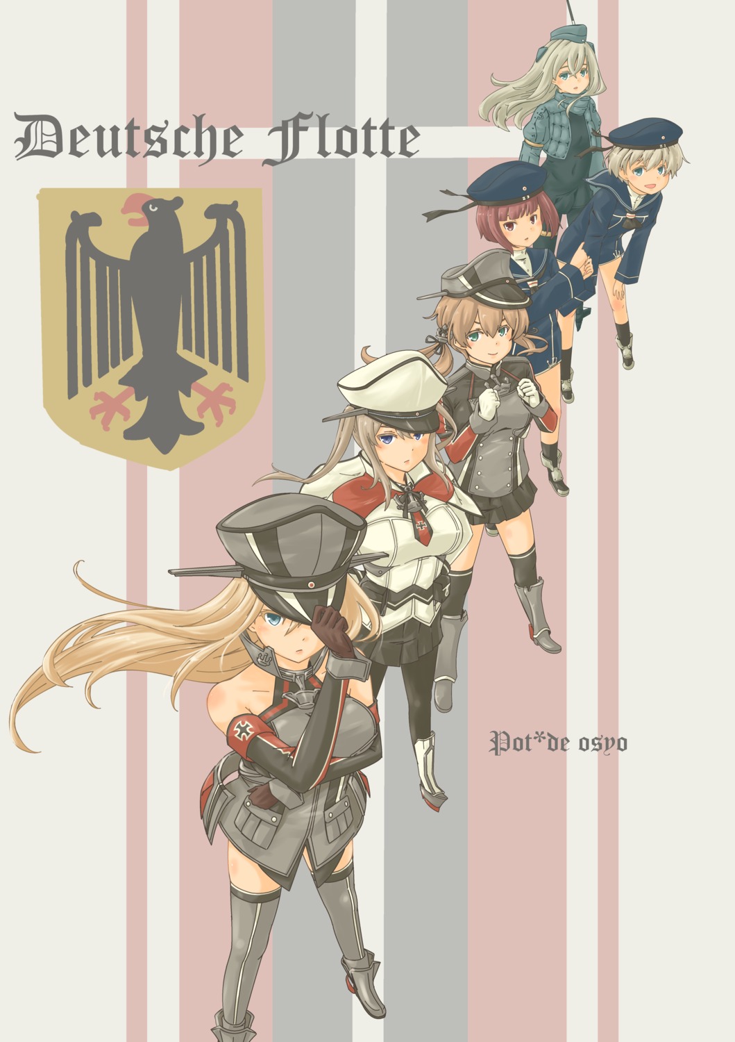 bismarck_(kancolle) bodysuit graf_zeppelin_(kancolle) kantai_collection pantyhose pot-de prinz_eugen_(kancolle) seifuku thighhighs u-511 uniform z1_leberecht_maass_(kancolle) z3_max_schultz_(kancolle)