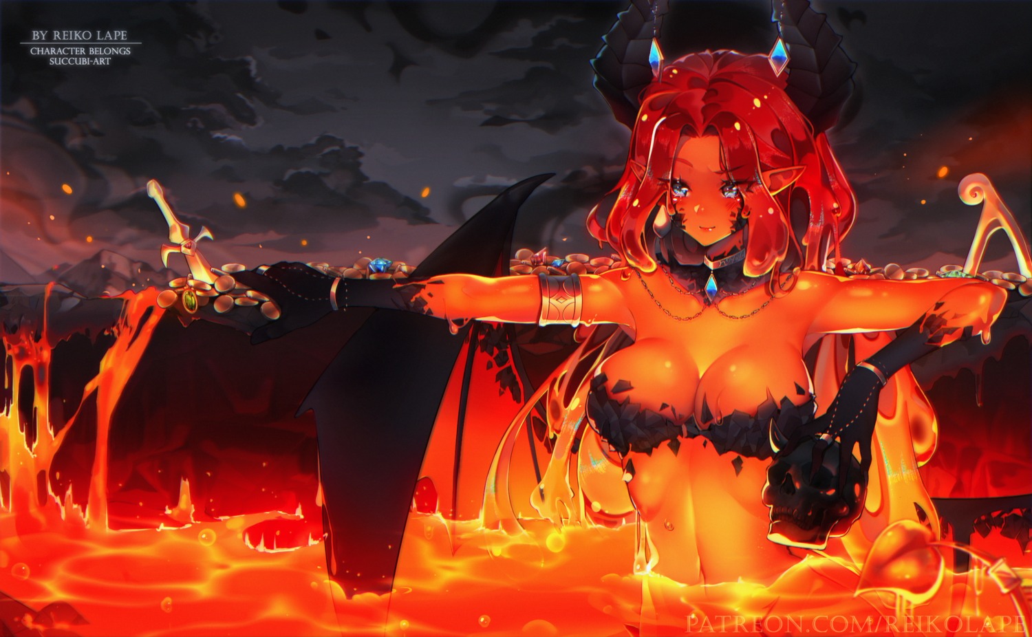 bikini_armor horns pointy_ears reiko_lape tail wet wings