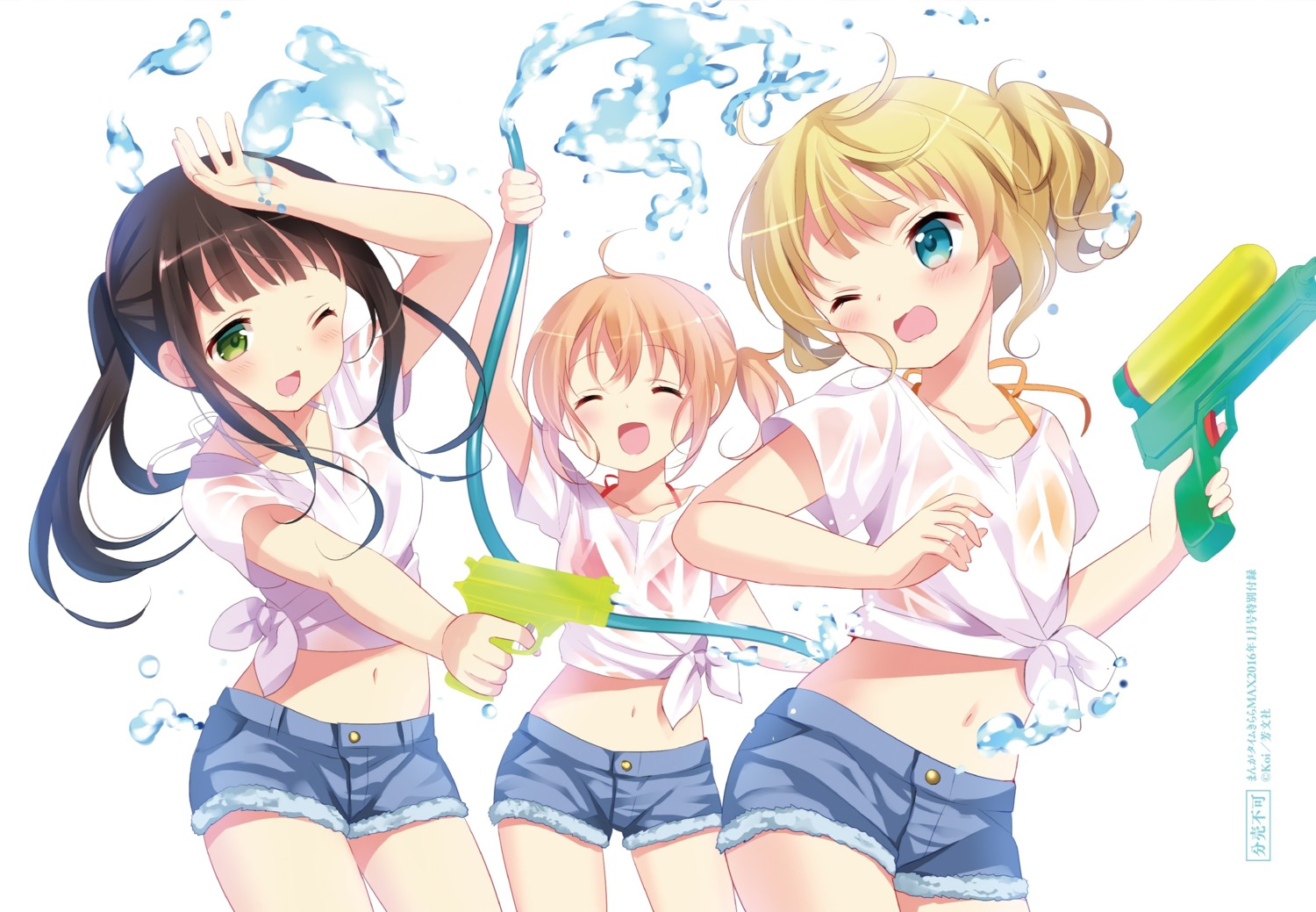 bikini_top gochuumon_wa_usagi_desu_ka? gun hoto_cocoa kirima_sharo koi see_through swimsuits ujimatsu_chiya wet_clothes