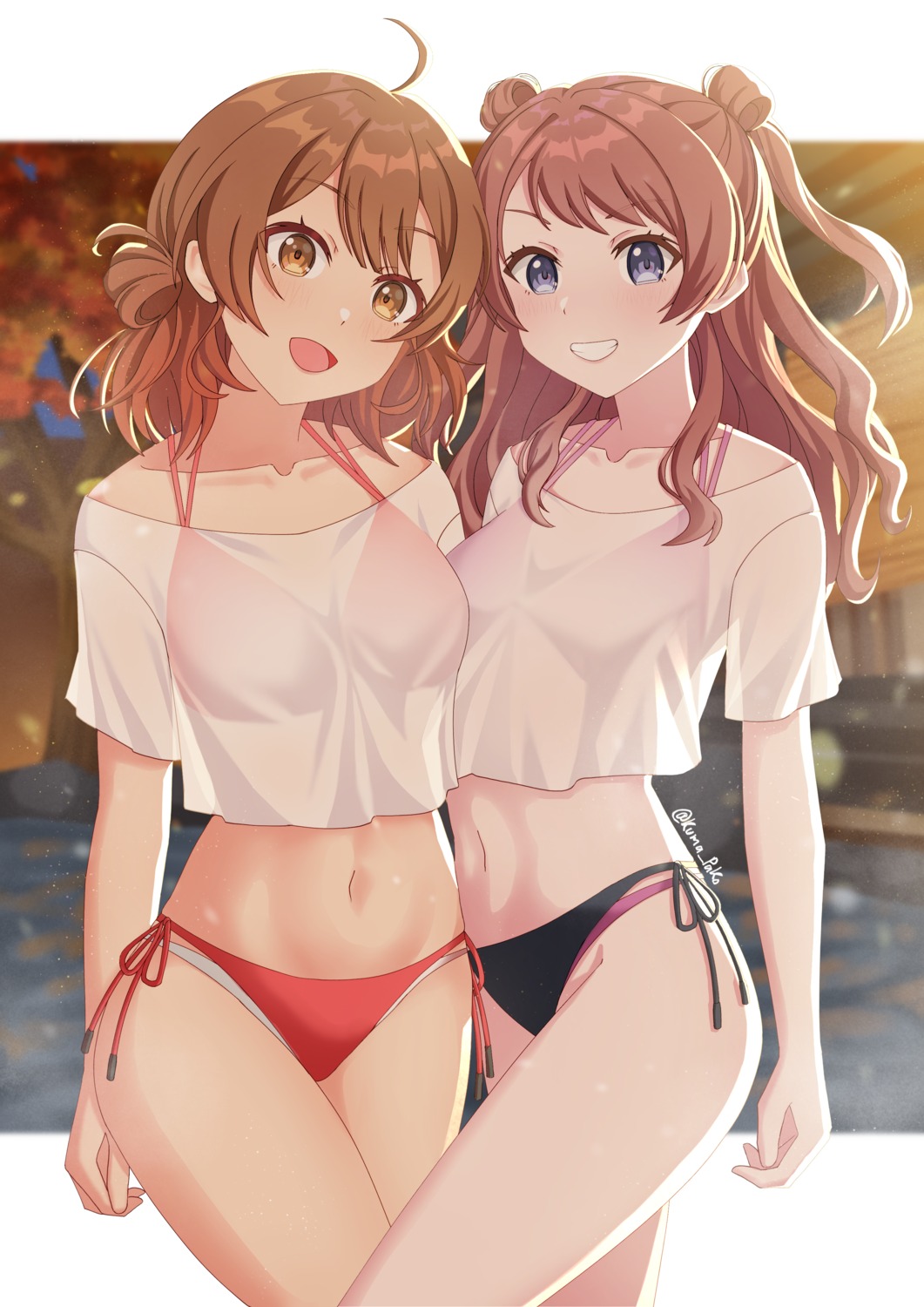 bikini gakuen_idolm@ster hanami_saki hanami_ume kumapako see_through swimsuits the_idolm@ster