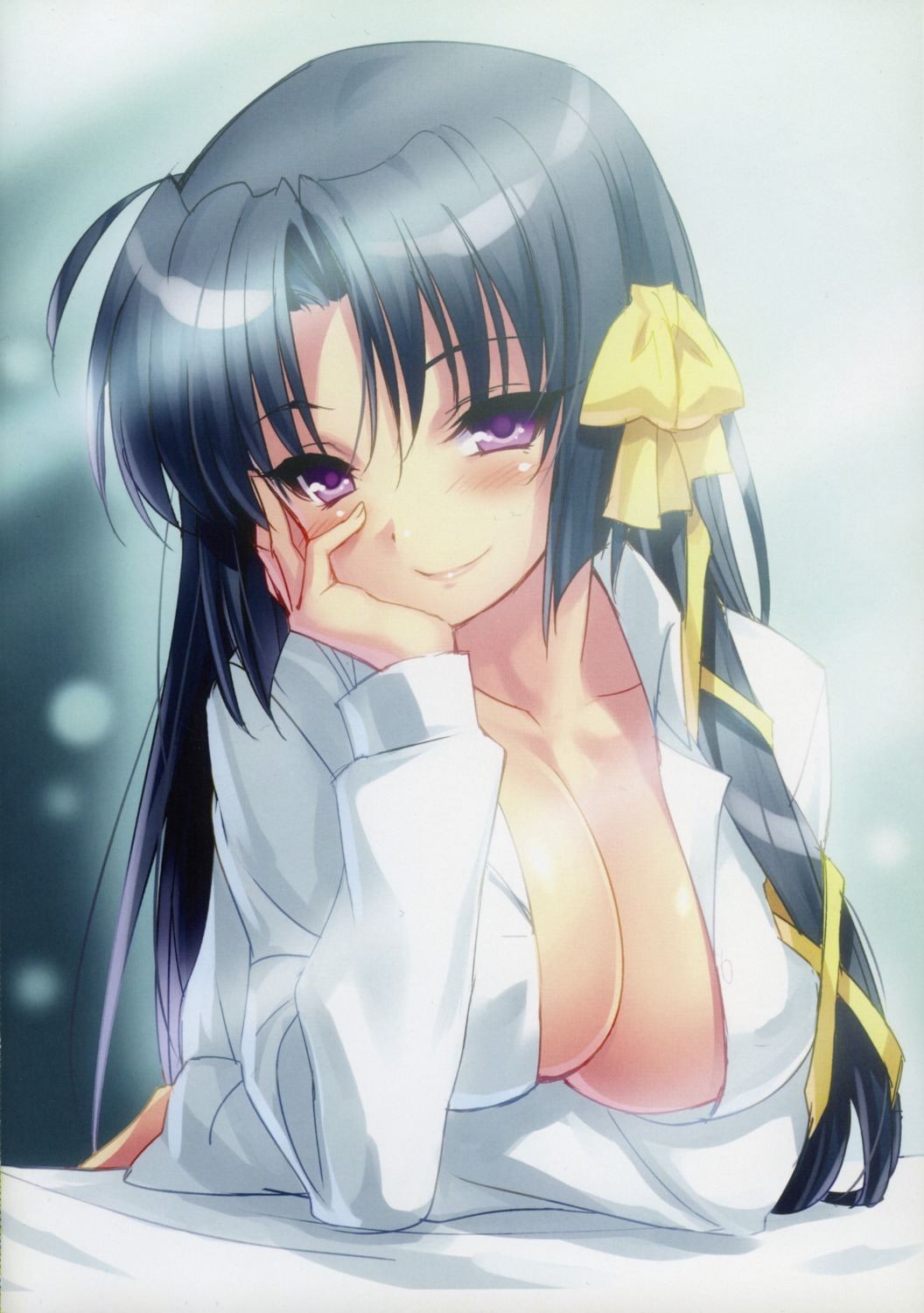 breast_hold cleavage dress_shirt kurugaya_yuiko little_busters! no_bra open_shirt zen