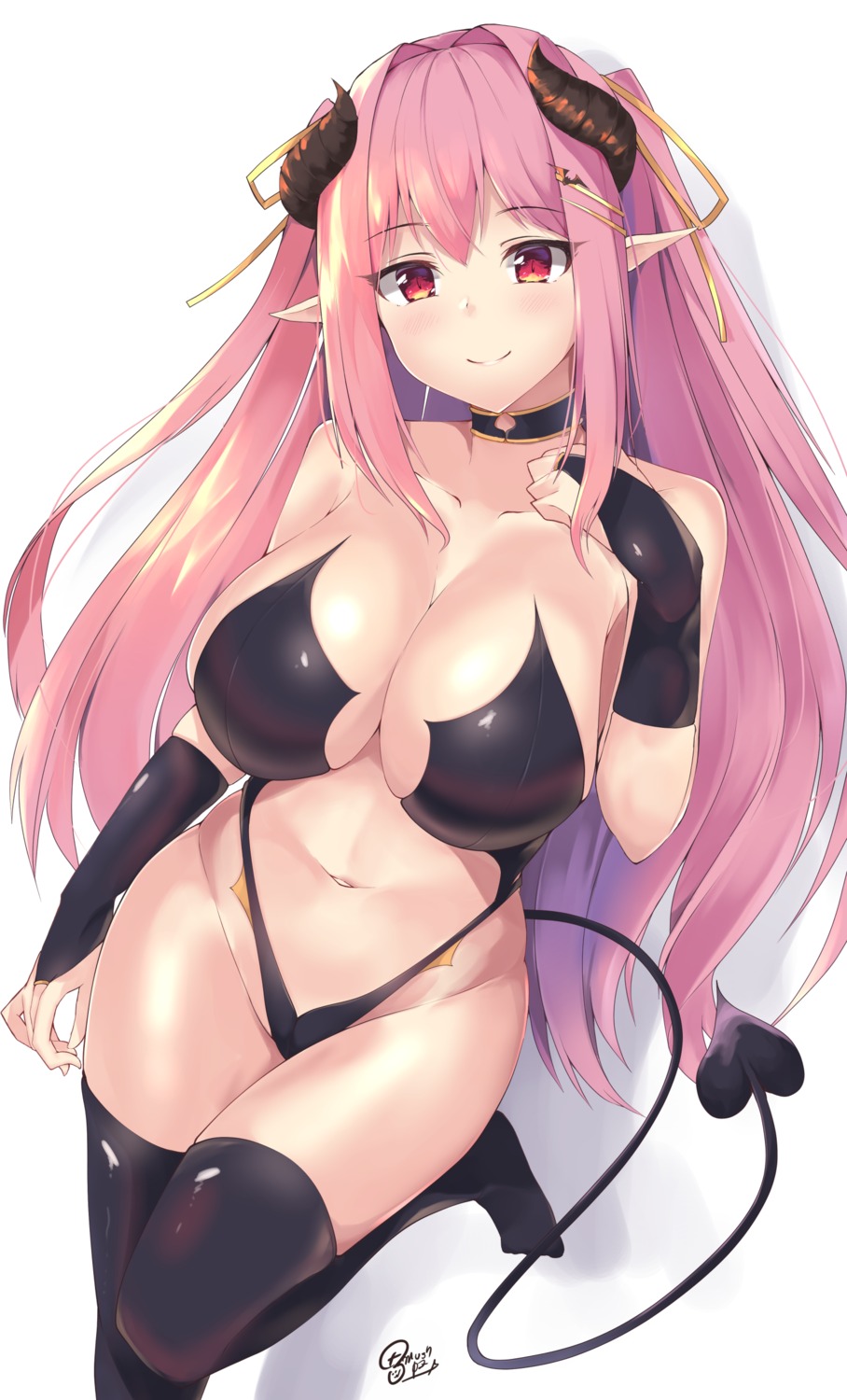 cleavage horns leotard mushpz no_bra pointy_ears tail thighhighs