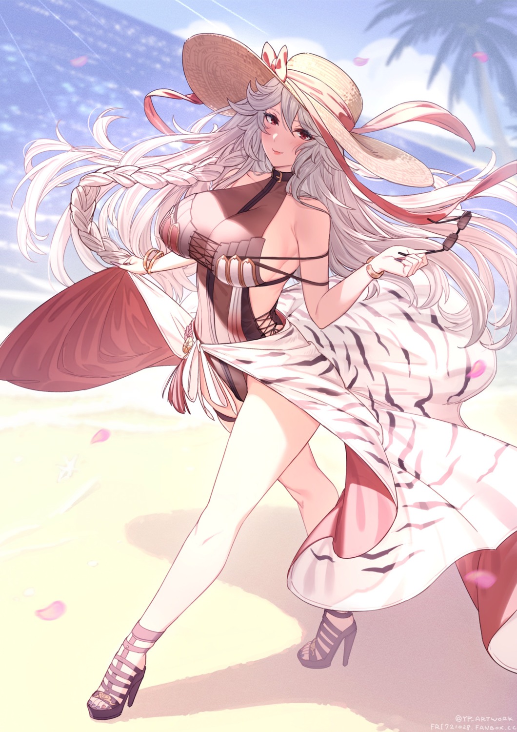 garter granblue_fantasy heels magisa_(granblue_fantasy) megane see_through skirt_lift swimsuits yellowpaint.