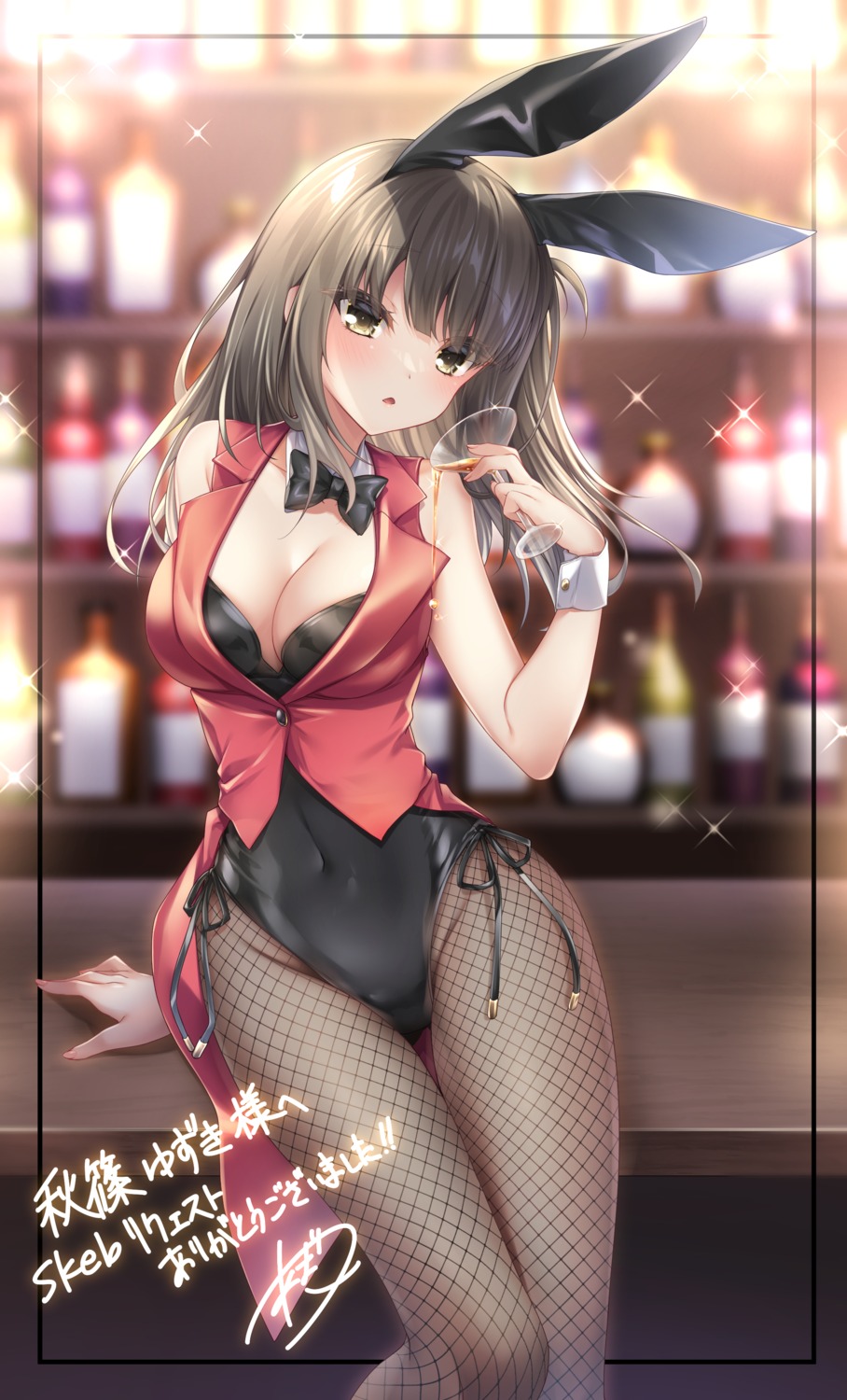 amatsuji animal_ears bunny_ears bunny_girl fishnets no_bra pantyhose