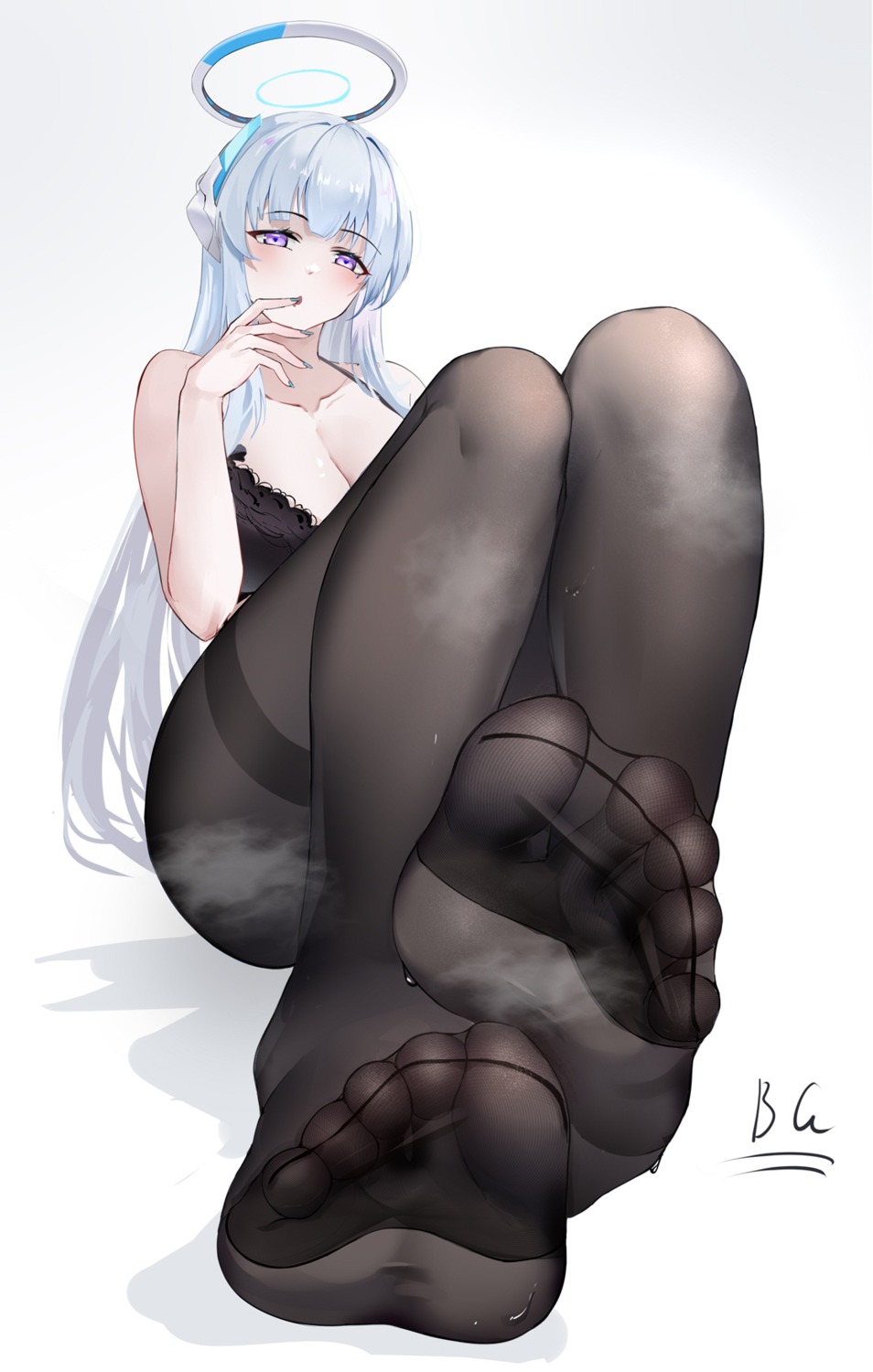 baige0 blue_archive bra feet halo pantyhose ushio_noa