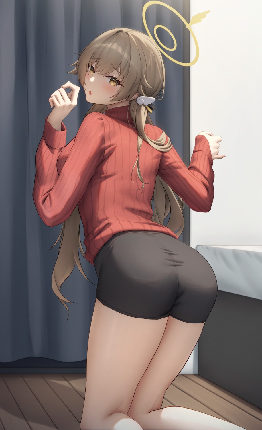 ajitani_hifumi ass blue_archive gileu halo sweater