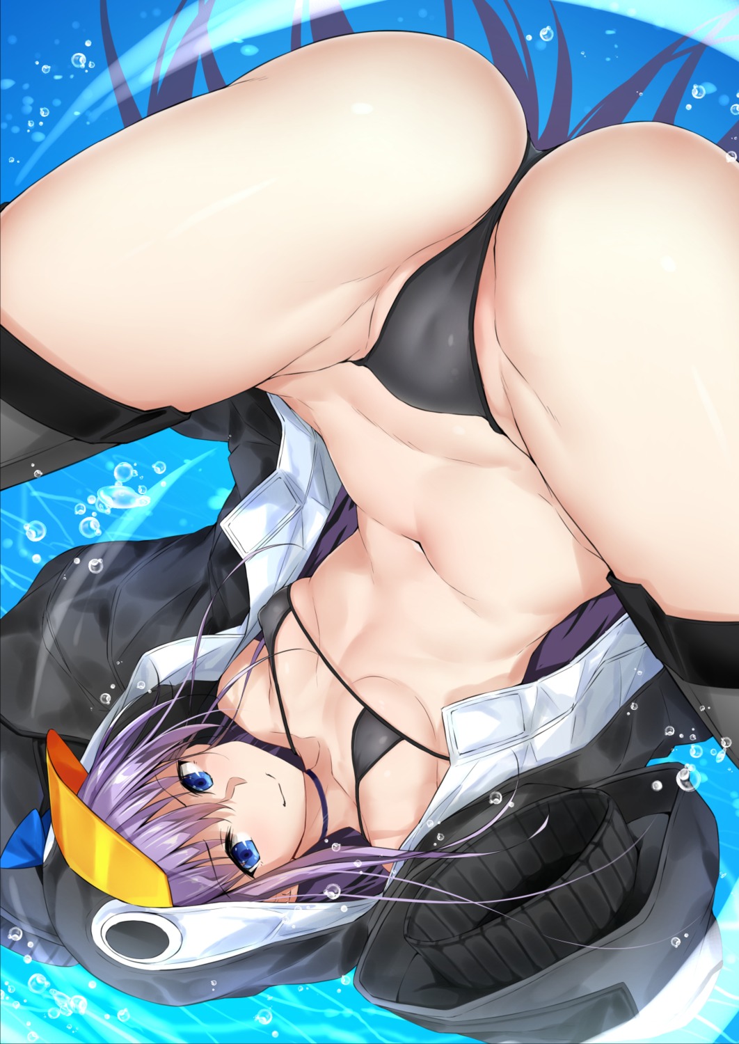 bikini cameltoe erect_nipples fate/grand_order hitoi meltlilith open_shirt penguin swimsuits thighhighs thong
