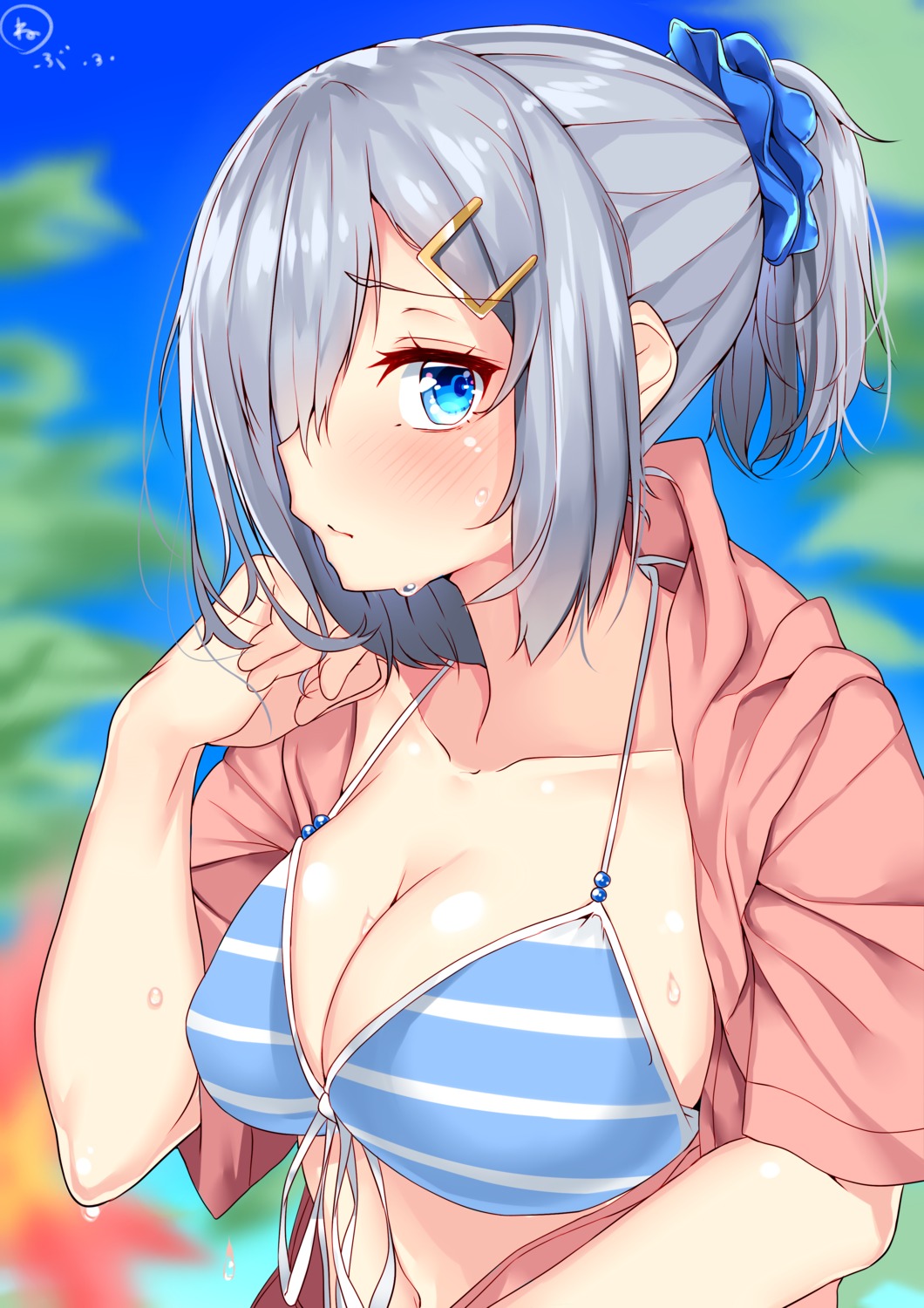 bikini_top cleavage hamakaze_(kancolle) kantai_collection nebusoku open_shirt swimsuits