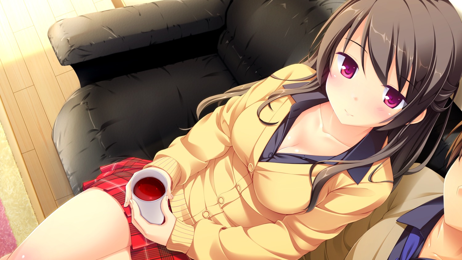 cleavage game_cg hook ichijou_aoi melty_moment seifuku sweater takayaki