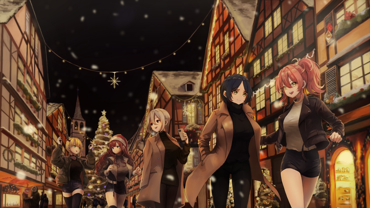 chirang christmas hayami_kanade horns ichinose_shiki jougasaki_mika miyamoto_frederica pantyhose shiomi_shuuko sweater the_idolm@ster the_idolm@ster_cinderella_girls thighhighs