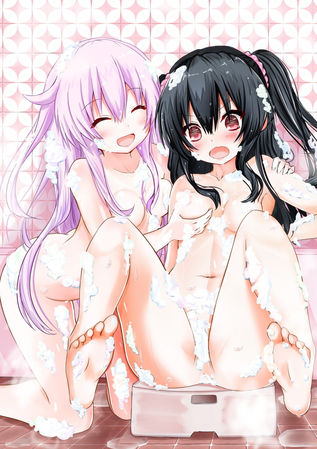 areola bathing breast_grab choujigen_game_neptune cream ex_idol feet naked nepgear uni_(choujigen_game_neptune) wet yuri