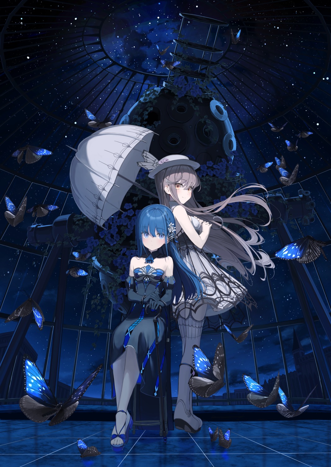 dress heels mikisai no_bra stockings thighhighs umbrella