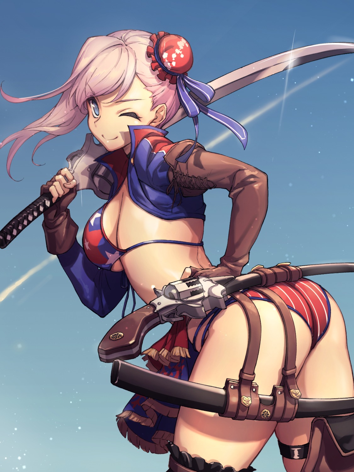 ass bikini fate/grand_order garter hajimetakadai miyamoto_musashi_(fate/grand_order) swimsuits sword weapon