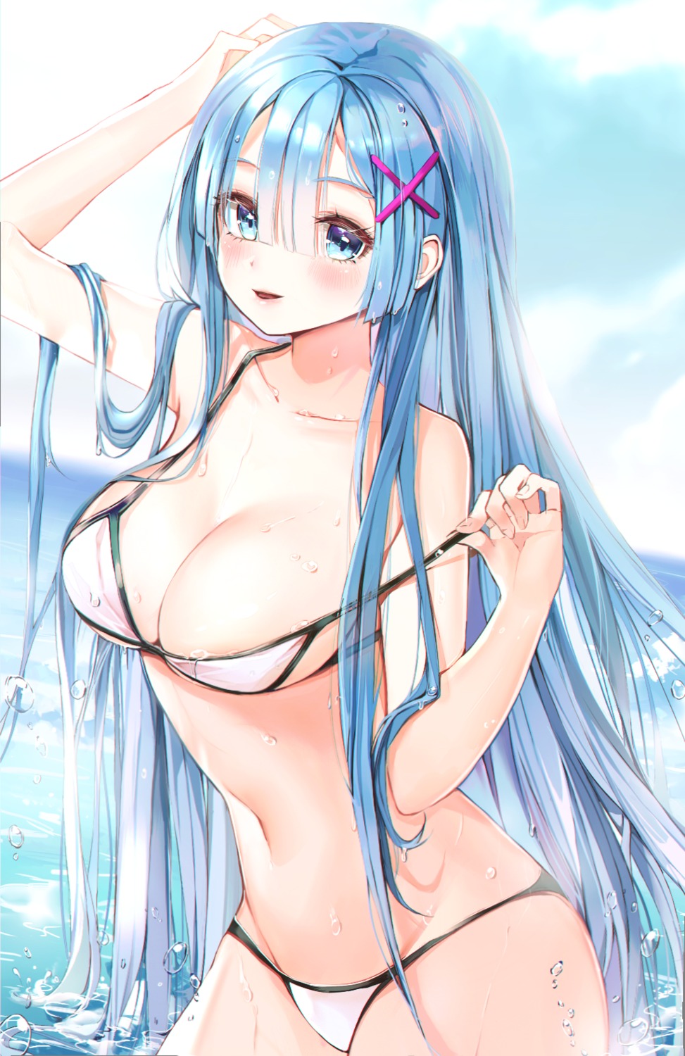 bikini buri_(retty9349) re_zero_kara_hajimeru_isekai_seikatsu rem_(re_zero) swimsuits undressing wet