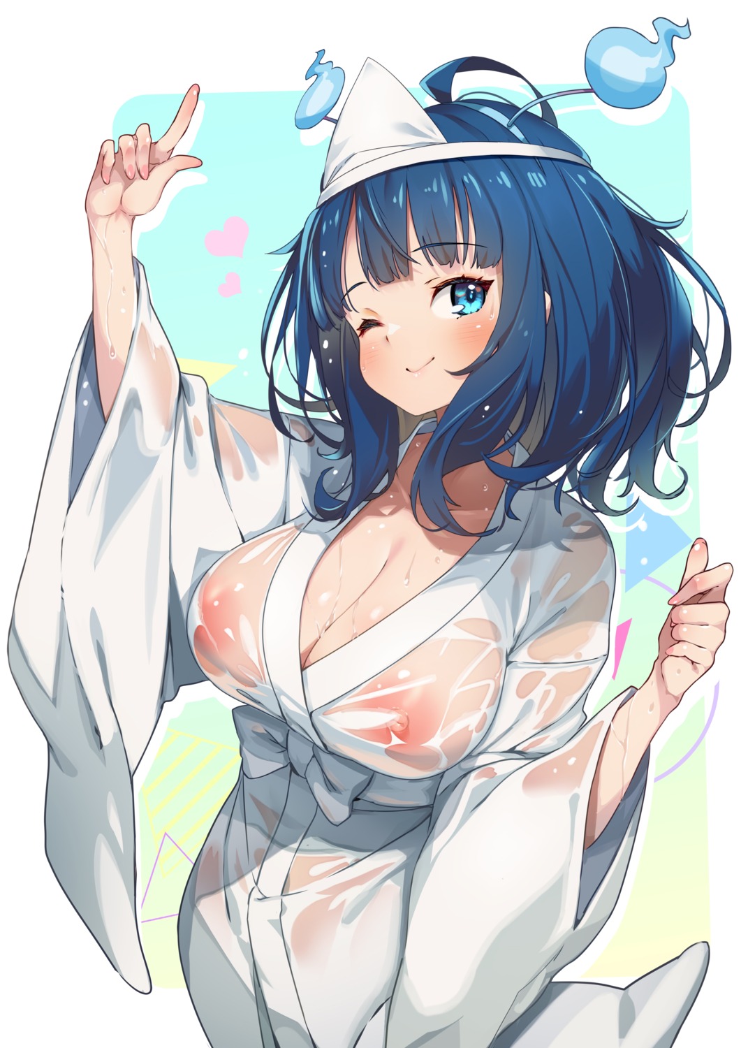 areola hong_(white_spider) japanese_clothes make_heroine_ga_oosugiru! nipples no_bra open_shirt see_through wet wet_clothes yanami_anna