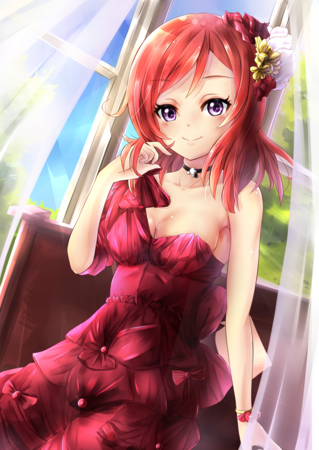 cleavage dress love_live! nishikino_maki no_bra racket@ti1