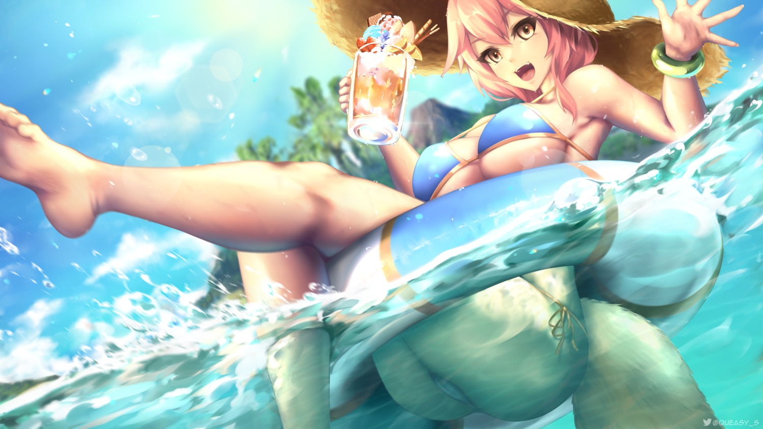 ass bikini cameltoe fate/grand_order feet kitsune queasy_s swimsuits tail tamamo_no_mae thong wet