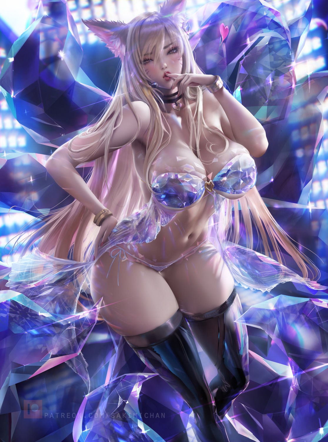 ahri animal_ears league_of_legends lingerie pantsu sakimichan see_through string_panties thighhighs