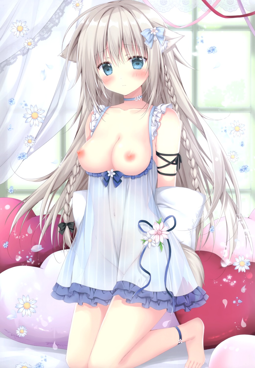 animal_ears breasts dress inumimi korie_riko nipples no_bra nopan see_through tail