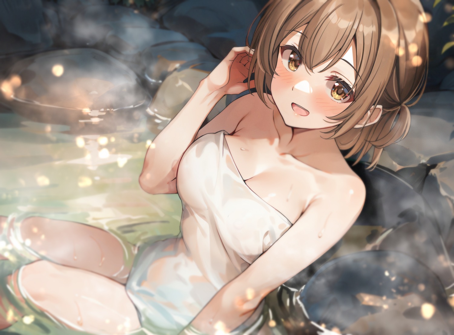 bathing onsen see_through shiitake_taishi towel wet