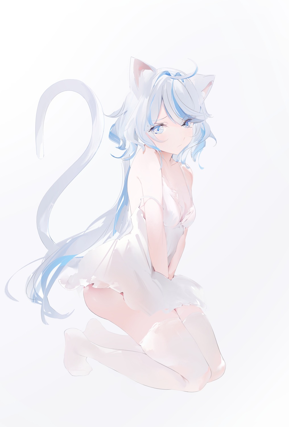 animal_ears dress furina genshin_impact heterochromia maomoking nekomimi see_through tail thighhighs