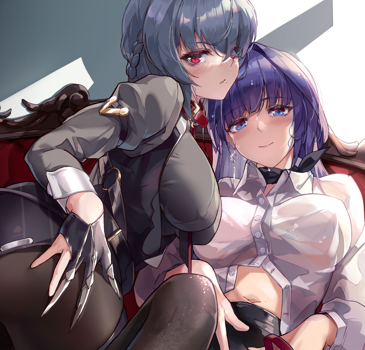 ass benghuai_xueyuan dress_shirt erect_nipples honkai_impact pantyhose raiden_mei raven_(honkai_impact_3rd) see_through wet wet_clothes zombie-andy