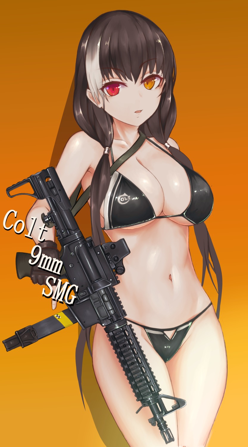 bikini cleavage franz_(217franz) girls_frontline gun heterochromia ro635_(girls_frontline) swimsuits underboob