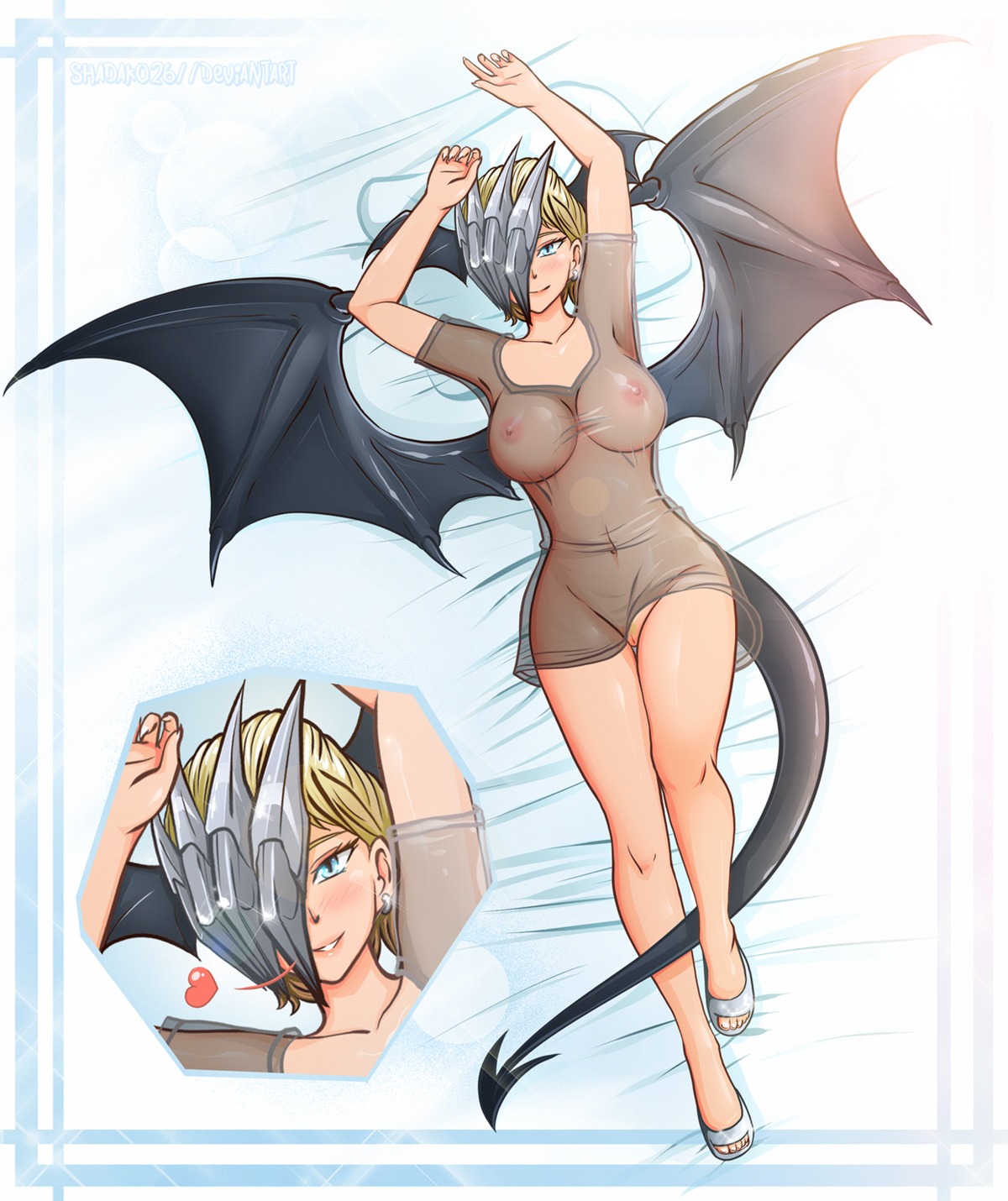 boku_no_hero_academia breasts lingerie nipples no_bra nopan pubic_hair pussy see_through shadako26 skirt_lift tail tatsuma_ryuko uncensored wings