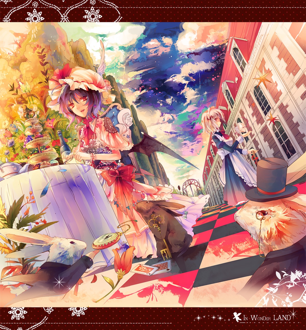 alice_in_wonderland izayoi_sakuya kirero maid parody remilia_scarlet touhou wings