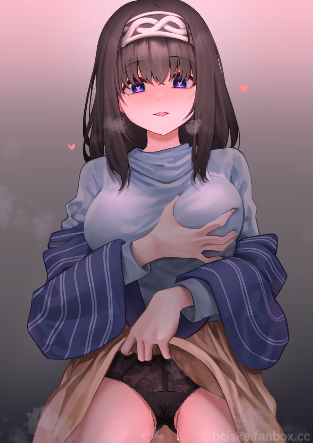 beiske_(de_skb3) breast_grab cameltoe pantsu sagisawa_fumika sweater the_idolm@ster the_idolm@ster_cinderella_girls