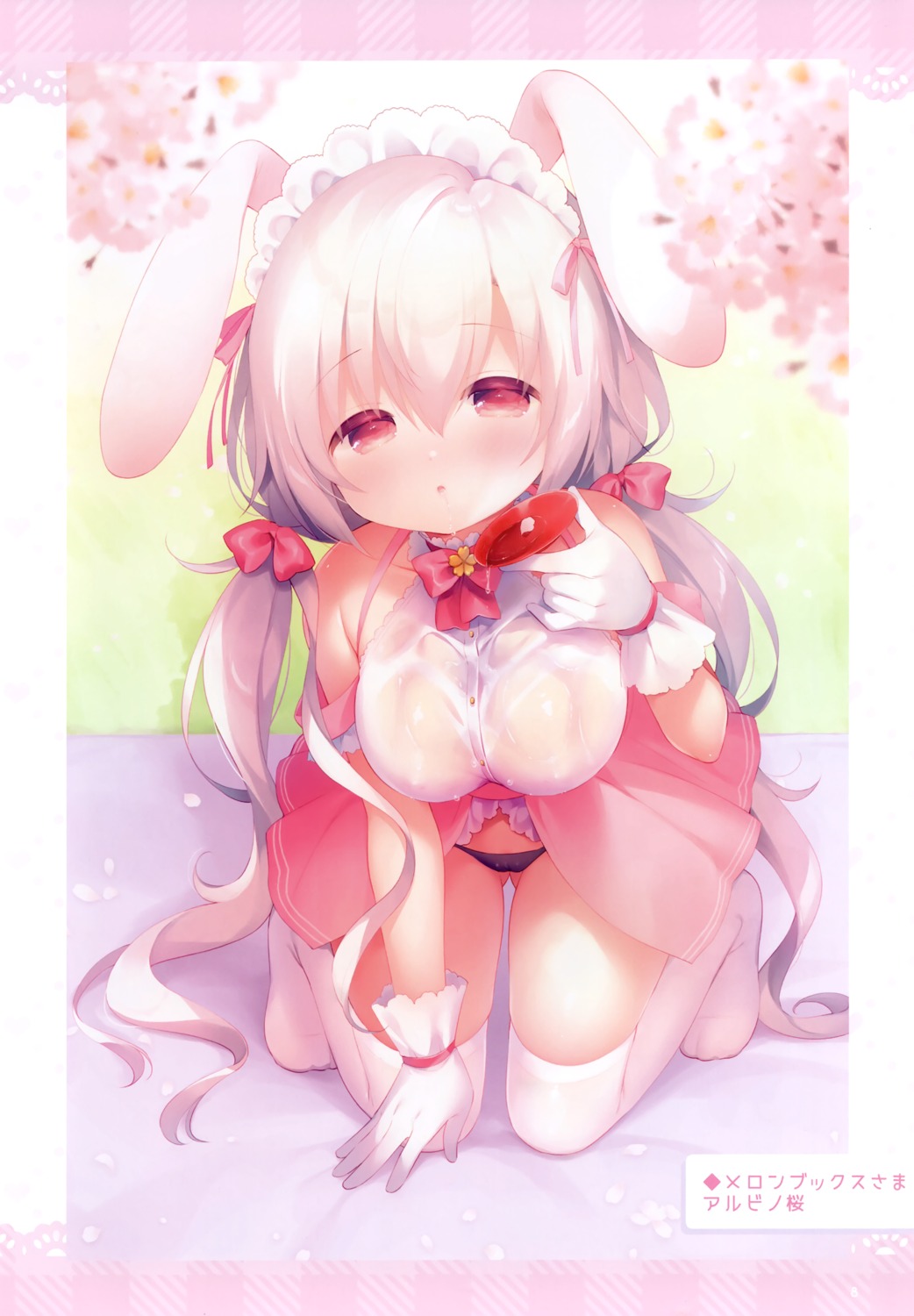 animal_ears bunny_ears cameltoe maid no_bra pantsu sake see_through thighhighs usacastle usashiro_mani wet_clothes