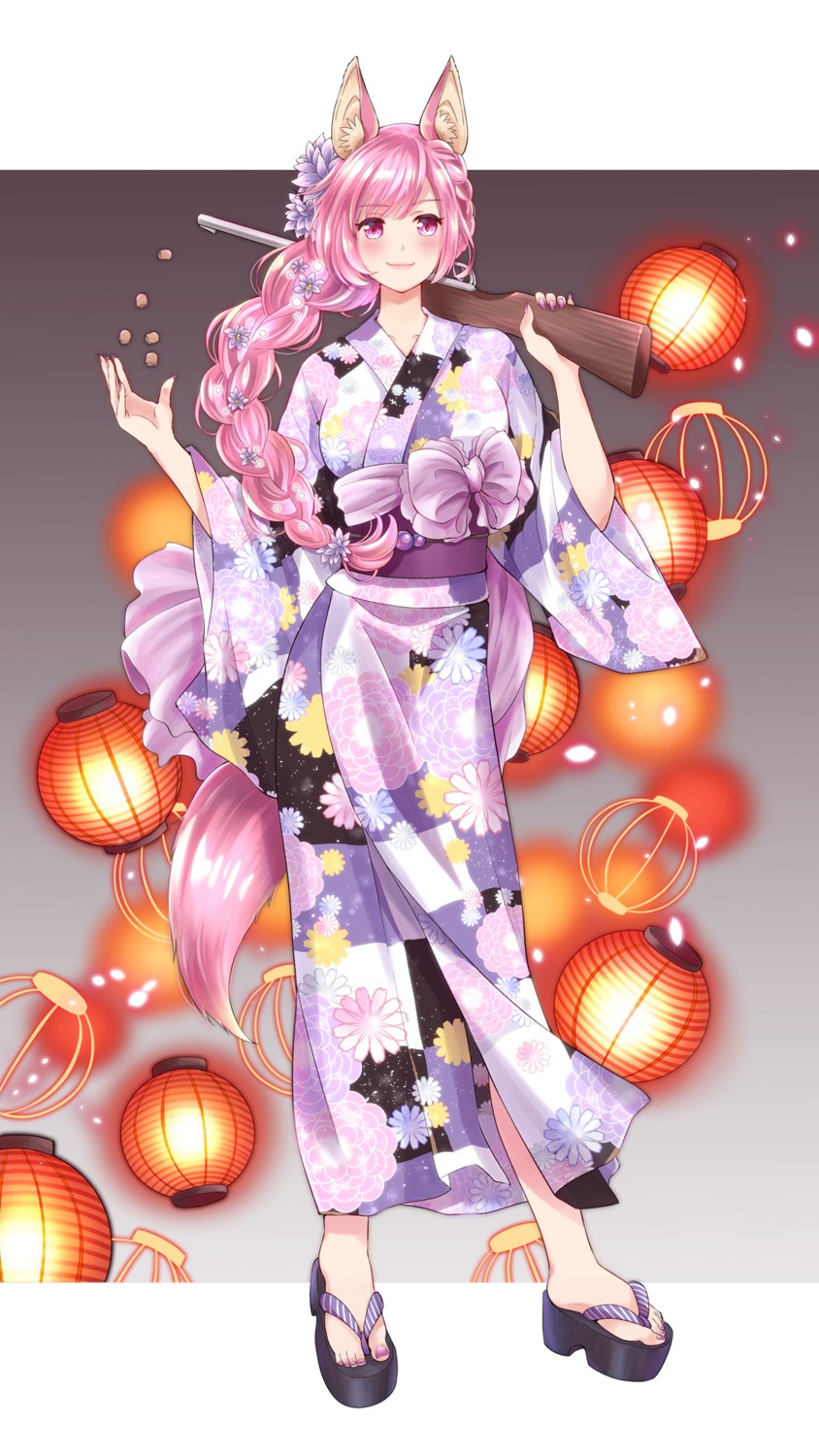 animal_ears fuurinrin5 gun tail yukata